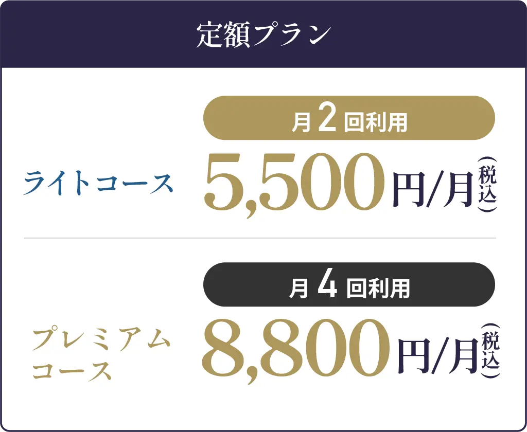 定額プラン ライトコース5,500円（税込）プレミアムコース8,800円（税込）
