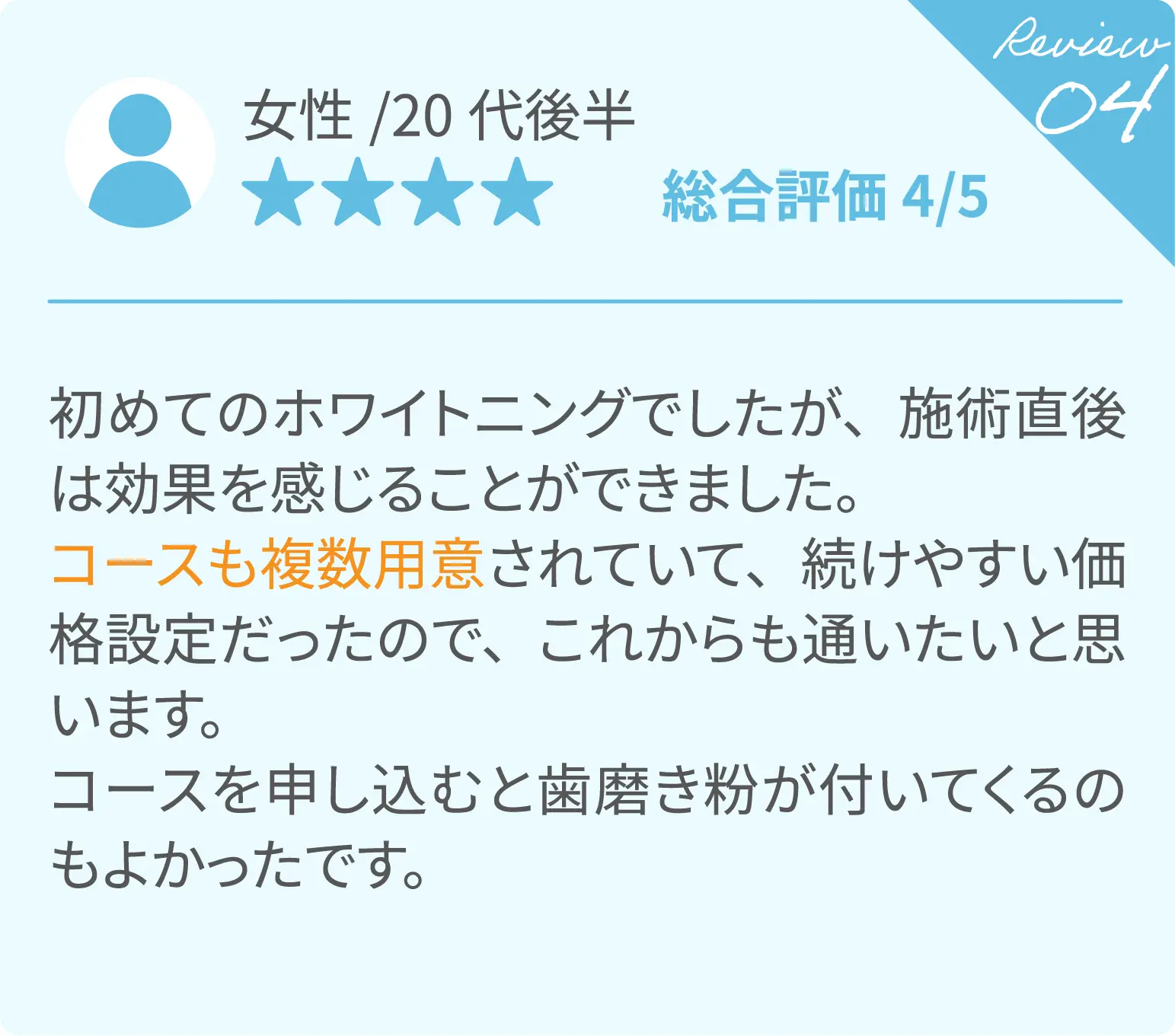 女性/20代後半 総合評価4/5